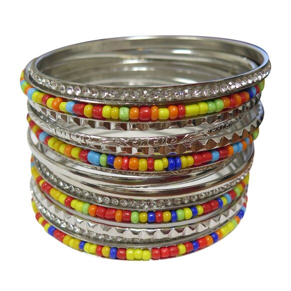 Bangle Bracelet Set -NEW-14 Pcs Multi Color Stackable Boho Chic   - Picture 1 of 5